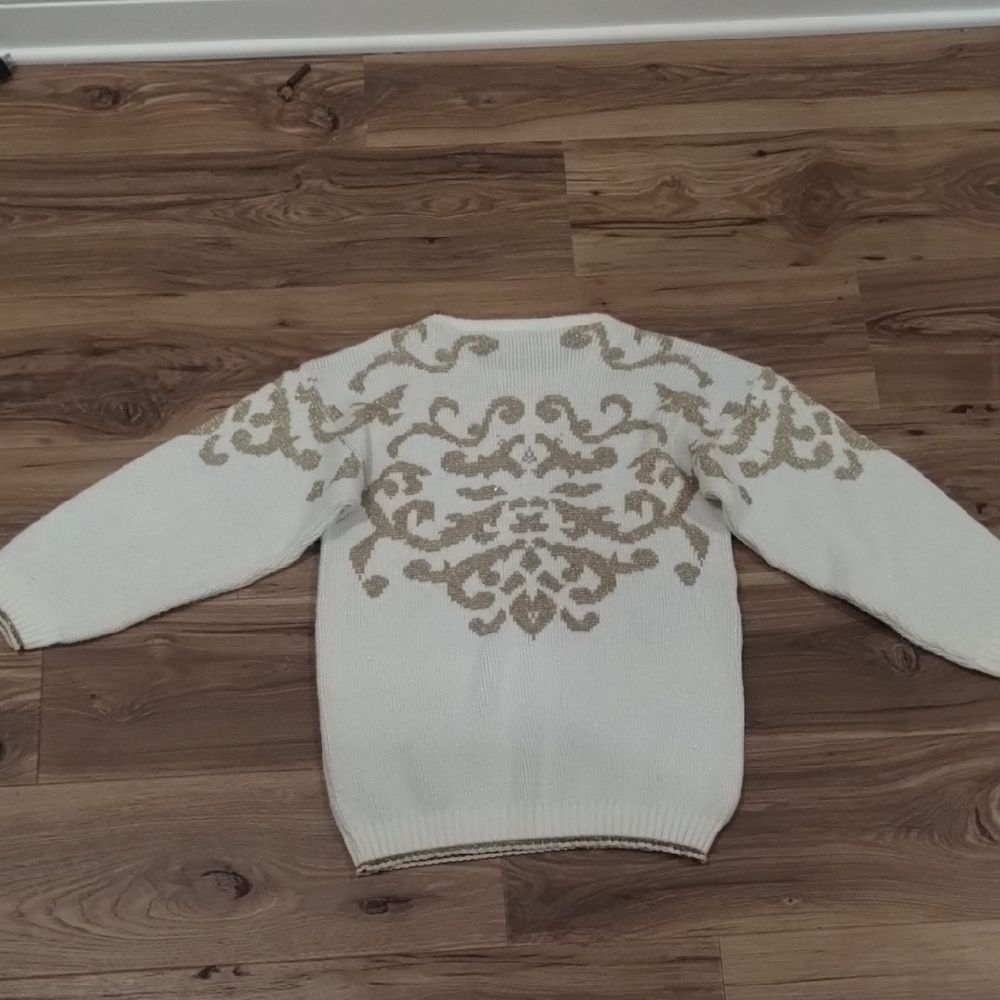 Elle Cream and Gold Patterned Sweater - Picture 3 of 5